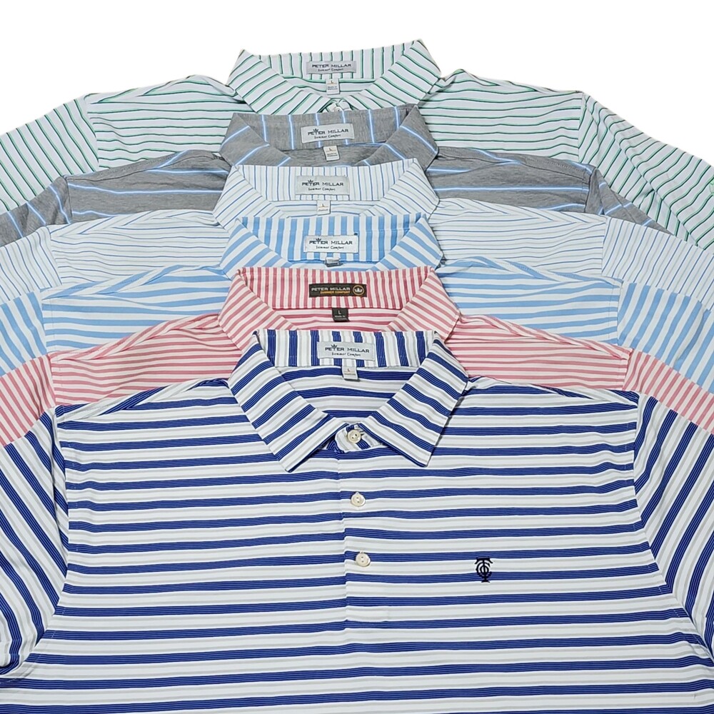 Peter Millar Polo Shirt Mens Large Lot 6 Stripe Summer Comfort Golf Short Sleeve